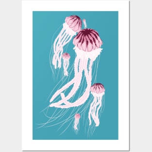 Bloom of Pink Jellyfish - Pacific Sea Nettle Posters and Art